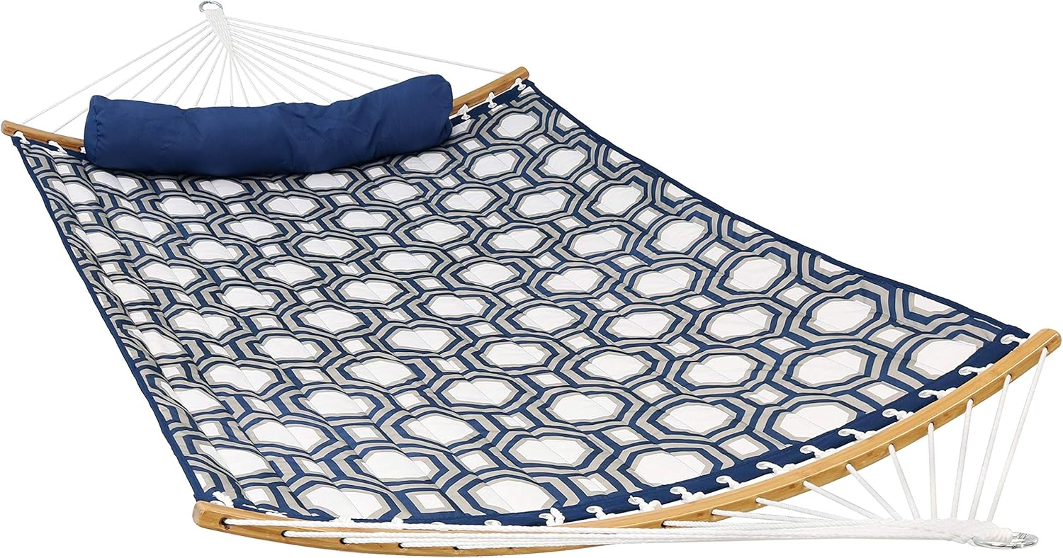 Outdoor Hammock with Spreader Bar – 450-Pound Capacity Curved Spreader Bar Hammock – Navy and Gray Octagon | Rental Outdoor Hammock with Spreader Bar – 450-Pound Capacity Curved Spreader Bar Hammock – Navy and Gray Octagon | Rental