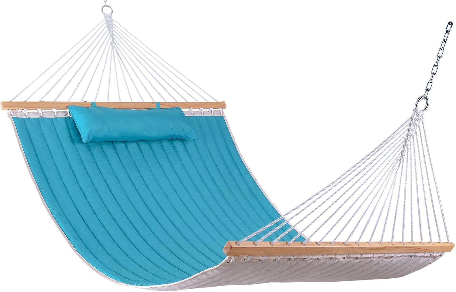 12 FT Double Quilted Fabric Hammock with Spreader Bar and Detachable Pillow, 2 Person Hammock for Outdoor Outside Patio Garden Yard Pool Beach, 450lbs Weight Capacity (Blue) | Rental 12 FT Double Quilted Fabric Hammock with Spreader Bar and Detachable Pillow, 2 Person Hammock for Outdoor Outside Patio Garden Yard Pool Beach, 450lbs Weight Capacity (Blue) | Rental