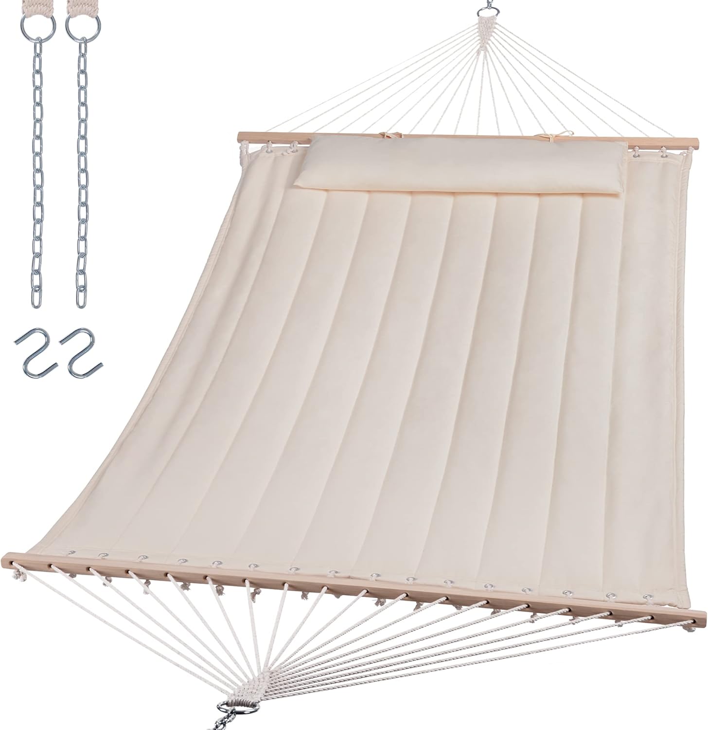 Double Hammock for 2 Person, Extra Large Outdoor Portable Hammock with Hardwood Spreader Bar, Soft Pillow, 475 lbs Capacity, Beige | Rental Double Hammock for 2 Person, Extra Large Outdoor Portable Hammock with Hardwood Spreader Bar, Soft Pillow, 475 lbs Capacity, Beige | Rental