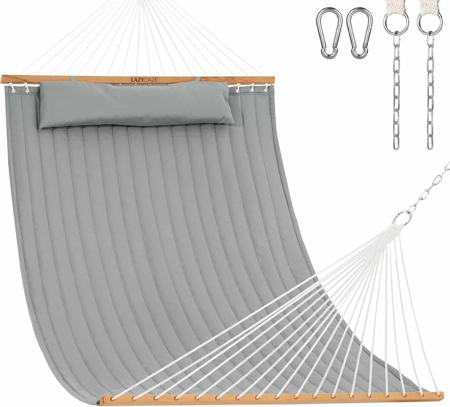 Hammocks 12 FT Double Quilted Fabric Hammock with Spreader Bar and Detachable Pillow, 2 Person Double for Outside Patio Backyard, 450lbs Capacity, Light | Rental Hammocks 12 FT Double Quilted Fabric Hammock with Spreader Bar and Detachable Pillow, 2 Person Double for Outside Patio Backyard, 450lbs Capacity, Light | Rental