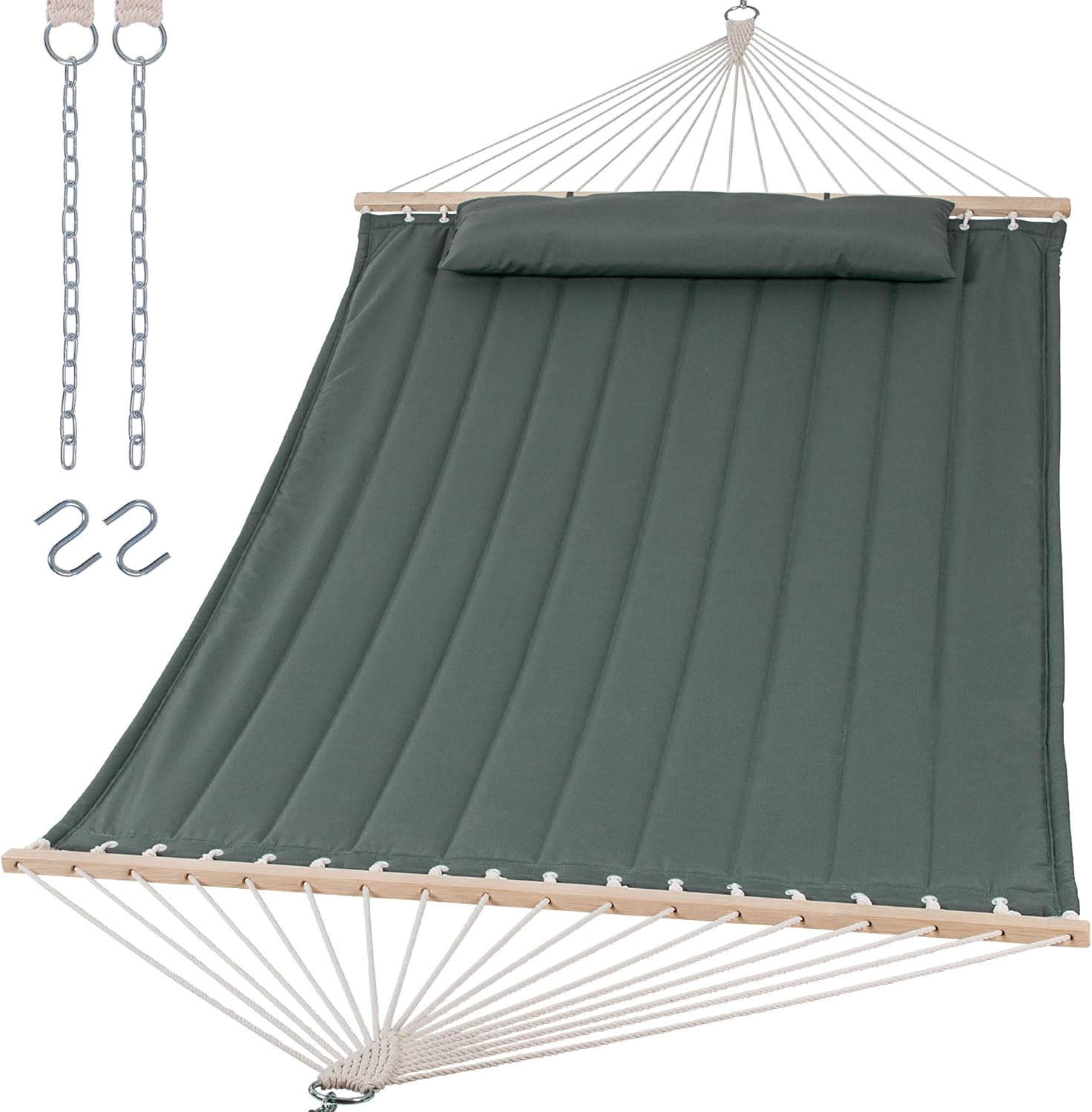 Double Hammock for 2 Person, Extra Large Outdoor Portable Hammock with Hardwood Spreader Bar, Soft Pillow, 475 lbs Capacity, Gray Green | Rental Double Hammock for 2 Person, Extra Large Outdoor Portable Hammock with Hardwood Spreader Bar, Soft Pillow, 475 lbs Capacity, Gray Green | Rental