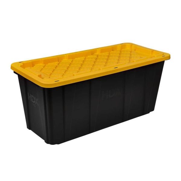 HDX — 57 Gal. Tough Storage Tote in Black with Yellow Lid